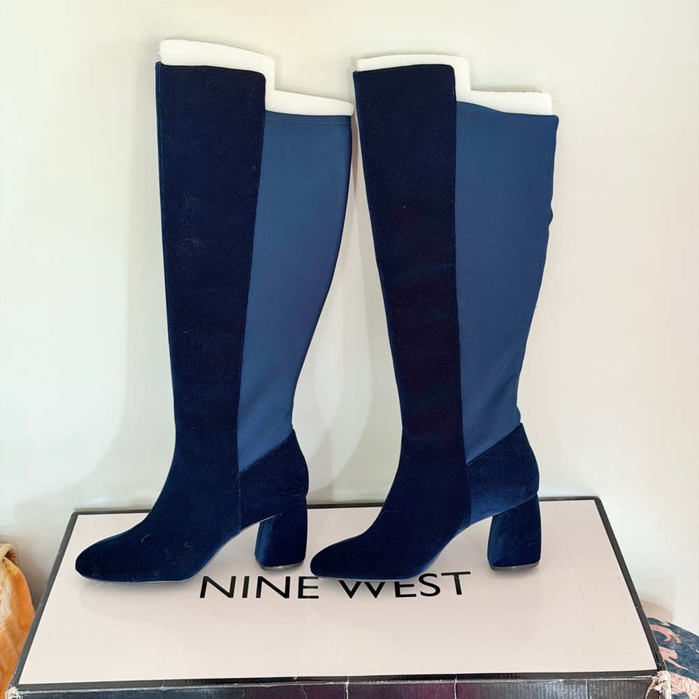 Nine West Navy Velvet Kerianna Over-the-Knee Boots 10